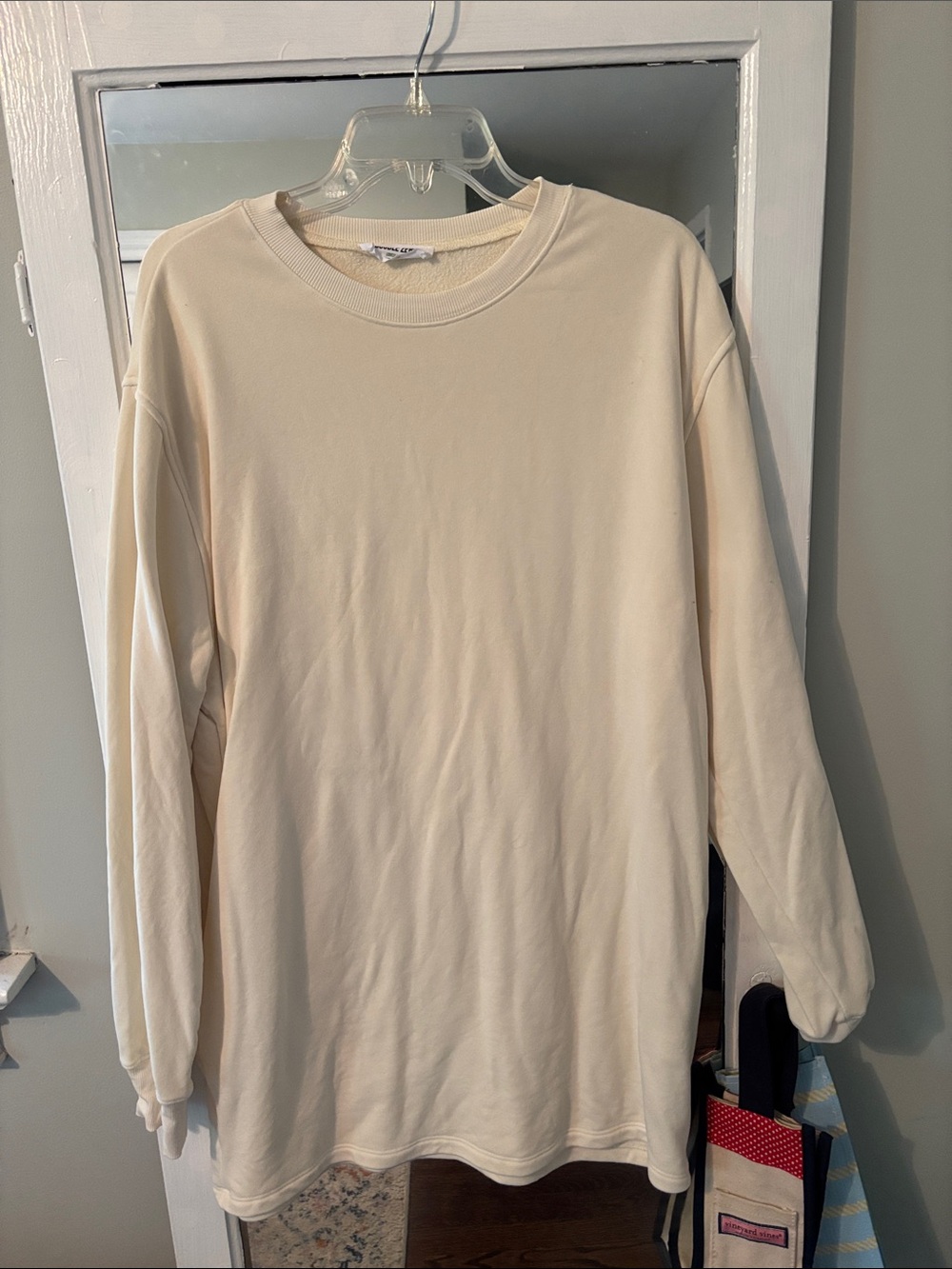 Double Zero Cream Ribbed Crewneck Sweatshirt Dress